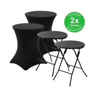 Bardi 2 X Salontafel - Bijzettafel Inklapbaar 60 X 74cm - Zwart Inclusief Zwarte Rokken