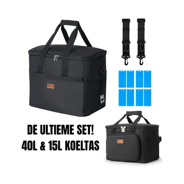 Packaway 40L Koeltas Zwart – Inclusief 15L Lunchtas Zwart En 8 Koelelementen – Dé Set Voor Dames En Heren Die Altijd Onderweg Zijn – Voor Werk thumbnail