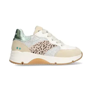 BunniesJR 225462-403 Meisjes Lage Sneakers - Zilver/Beige/Groen - Leer - Veters