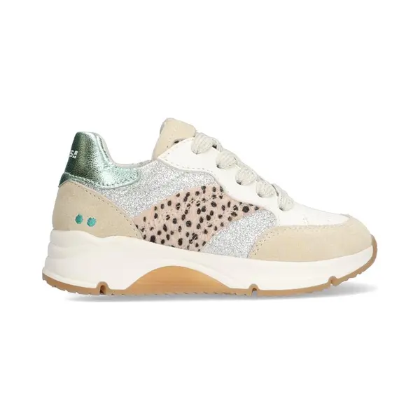 BunniesJR 225462-403 Meisjes Lage Sneakers - Zilver/Beige/Groen - Leer - Veters thumbnail