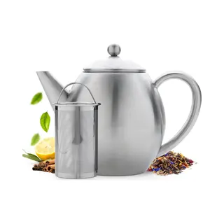 Vaja Trends Vaja® Theepot Valerie - Dubbelwandig - 1.2 Liter - Rvs Met Filter - Mat Rvs