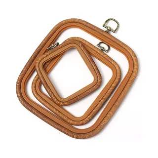 Borduurring Vierkant - Set Van 3 Kunststof Borduurringen Met Houten Look - Duurzaam