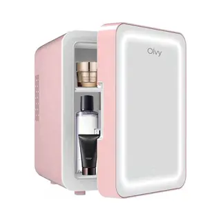 Olvy Kosmetik Kühlschrank 4 Liter, Tragbarer Mini Kühlschrank Mit Led Spiegel, Klein Skincare Fridge, Kühl Und Heiß Für Zimmer, Rosa