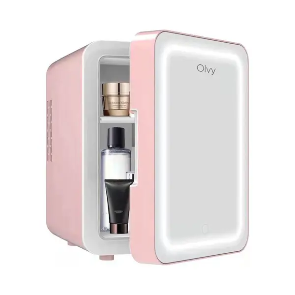 Olvy Kosmetik Kühlschrank 4 Liter, Tragbarer Mini Kühlschrank Mit Led Spiegel, Klein Skincare Fridge, Kühl Und Heiß Für Zimmer, Rosa thumbnail