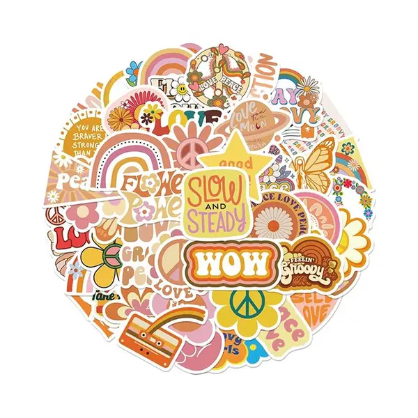 Knaak Hippie Stickers - Laptopstickers - Jaren 70 Stickers - 50 Stuks - Watervaste Stickers - Peace thumbnail
