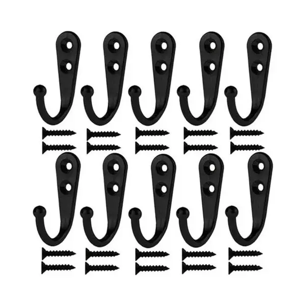 Knaak Ophanghaken - Wandhaak - Handdoekhaakjes - Industrieel - 10 Haken Incl. Schroefjes - Zwart thumbnail