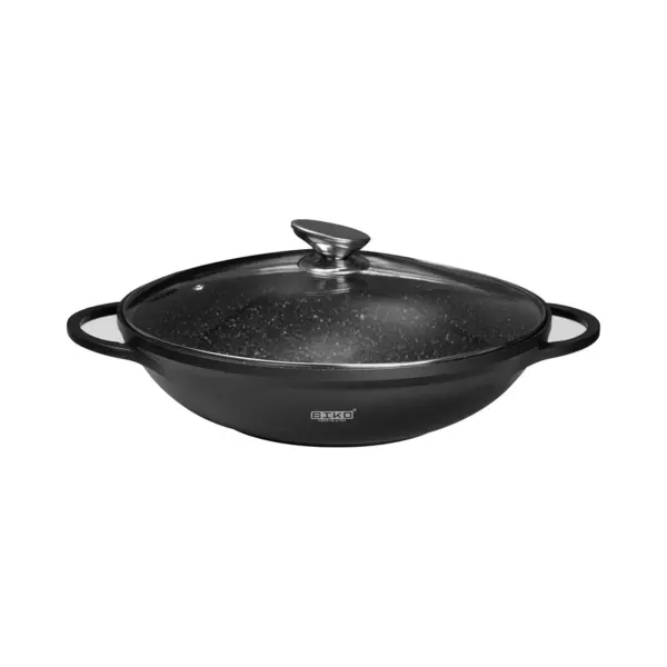 Biko - Wokpan Inductie Met Deksel - Wokpannen - Marmeren Coating - Glazen Deksel - Wadjan - Zwart Ø 28 Cm thumbnail