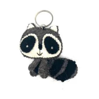 Luna-Leena Duurzame Wasbeer / Panda Sleutelhanger - Tas Bedel - Plat - Grijs Met Zwart - Vilt Wol - Handgemaakt In Nepal - Cadeau - Gift -