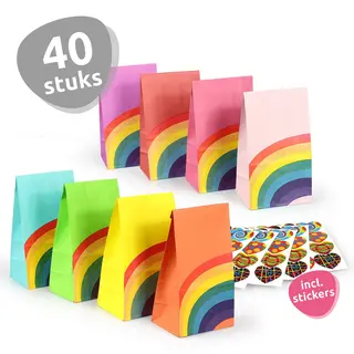 Isa's Friends Uitdeelzakjes - Regenboog Zakjes Van Stevig Papier Met Stickers