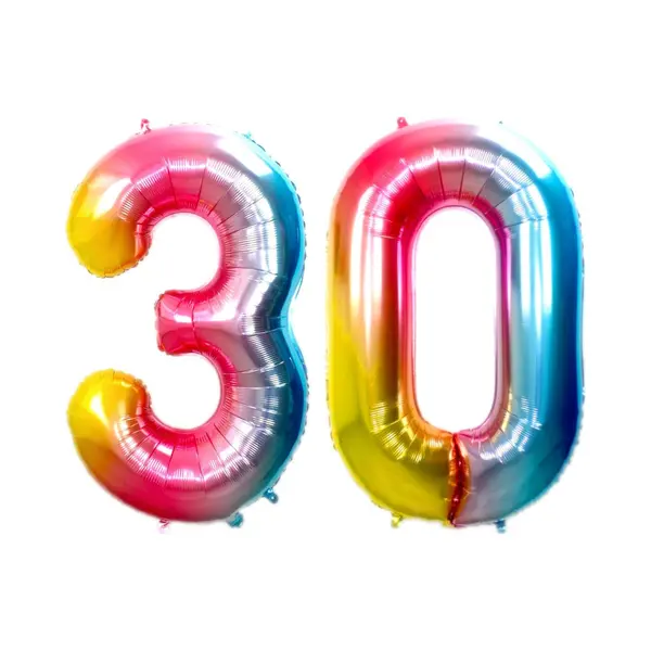 Q2P Ballon Cijfer 30 Jaar Regenboog Verjaardag Versiering Cijfer Helium Ballonnen Gekleurde Feest Versiering 86 Cm Met Rietje thumbnail