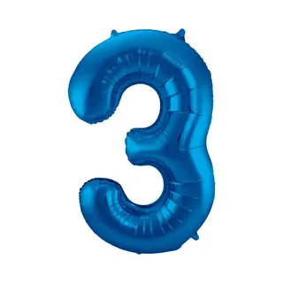 Q2P Ballon Cijfer 3 Jaar Blauw 70Cm Verjaardag Feestversiering Met Rietje