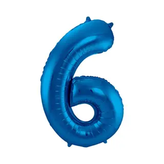 Q2P Ballon Cijfer 6 Jaar Blauw 70Cm Verjaardag Feestversiering Met Rietje