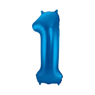 Q2P Ballon Cijfer 1 Jaar Blauw 36Cm Verjaardag Feestversiering Met Rietje