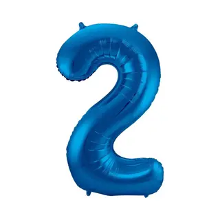 Q2P Ballon Cijfer 2 Jaar Blauw 36Cm Verjaardag Feestversiering Met Rietje