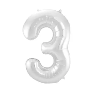 Q2P Ballon Cijfer 3 Jaar Zilver 36Cm Verjaardag Feestversiering Met Rietje