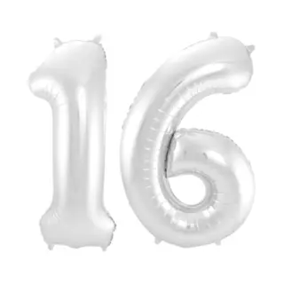 Q2P Ballon Cijfer 16 Jaar Zilver 36Cm Verjaardag Feestversiering Met Rietje