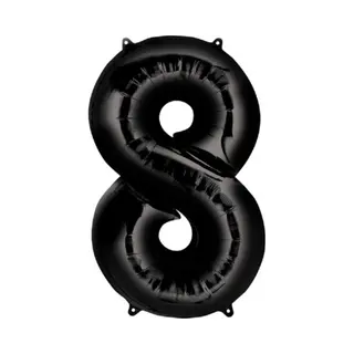 Q2P Ballon Cijfer 8 Jaar Zwart 36Cm Verjaardag Feestversiering Met Rietje