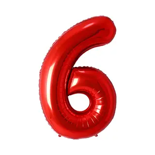 Q2P Ballon Cijfer 6 Jaar Rood Folie Ballon Verjaardag Versiering Cijfer Ballonnen Feest Versiering Met Rietje - 36Cm