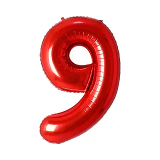 Q2P Ballon Cijfer 9 Jaar Rood Folie Ballon Verjaardag Versiering Cijfer Ballonnen Feest Versiering Met Rietje - 36Cm