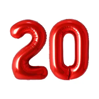 Q2P Ballon Cijfer 20 Jaar Rood Helium Ballonnen Verjaardag Versiering Cijfer Ballonnen Feest Versiering Met Rietje - 70Cm