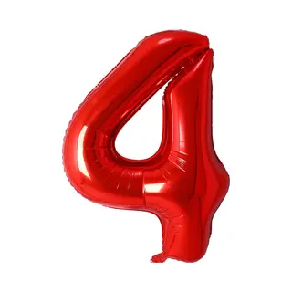 Q2P Ballon Cijfer 4 Jaar Rood Helium Ballonnen Verjaardag Versiering Cijfer Ballonnen Feest Versiering Met Rietje - 86Cm