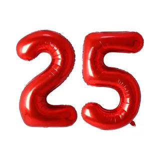 Q2P Ballon Cijfer 25 Jaar Rood Helium Ballonnen Verjaardag Versiering Cijfer Ballonnen Feest Versiering Met Rietje - 86Cm