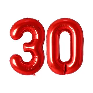 Q2P Ballon Cijfer 30 Jaar Rood Helium Ballonnen Verjaardag Versiering Cijfer Ballonnen Feest Versiering Met Rietje - 86Cm