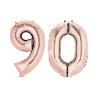Q2P Ballon Cijfer 90 Jaar Rose Goud Helium Ballonnen Verjaardag Versiering Cijfer Ballon Feest Versiering Met Rietje - 86Cm