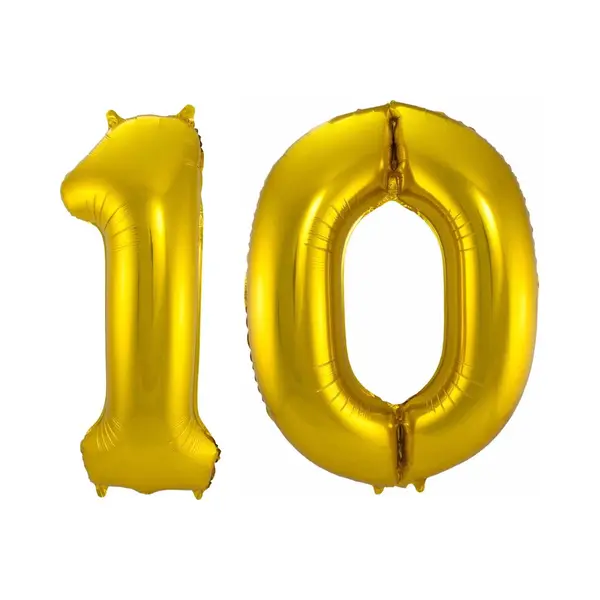 Q2P Ballon Cijfer 10 Jaar Goud Helium Ballonnen Verjaardag Versiering Cijfer Ballon Feest Versiering Met Rietje - 86Cm thumbnail