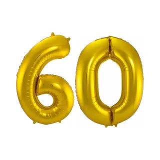 Q2P Ballon Cijfer 60 Jaar Goud Helium Ballonnen Verjaardag Versiering Cijfer Ballon Feest Versiering Met Rietje - 86Cm