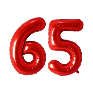 Q2P Ballon Cijfer 65 Jaar Rood Helium Ballonnen Verjaardag Versiering Cijfer Ballon Feest Versiering Met Rietje - 86Cm