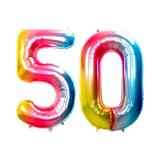 Q2P Ballon Cijfer 50 Jaar Regenboog Helium Ballonnen Verjaardag Versiering Cijfer Ballon Feest Versiering Met Rietje - 86Cm