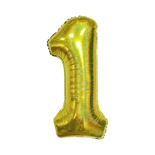 Q2P Ballon Cijfer 1 Jaar Goud Helium Ballonnen Verjaardag Versiering Gouden Feest Versiering Met Rietje Glitter - 86Cm