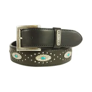 Sendra Boots Riem 1102 Zwart Dames Heren Riem Handgemaakt Uitgestanste Sterren Concho's Met Turquiose Verwisselbare Gesp Cowboy Western Ibiza Gipsy
