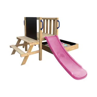 Axi Leah Mini Speeltoren Met Zandbak En Picknicktafel – Paarse Glijbaan – Met Krijtbord – Fsc Hout – Klein Speeltoestel Voor De Tuin / Buiten