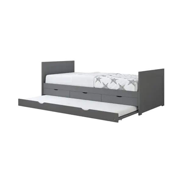 Sunny Eli Uitschuifbed Met 3 Laden, Van Hout, Grijs | Tweepersoonsbed Voor Kinderkamer - Hybride Matras 90 X 200 Inbegrepen | Totale Afmetingen, 206 thumbnail