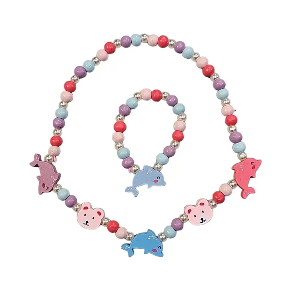 Fako Bijoux® - Kinderketting En Armband - Hout - Dolfijntjes & Beertjes thumbnail