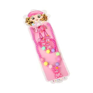 Fako Bijoux® - Kindersieraden Set - Kinderketting & Armband - Plastic - Beertje - Donkerroze