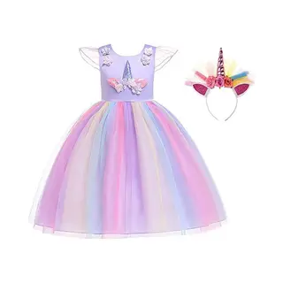 Het Betere Merk Unicorn Jurk - Prinsessenjurk Meisje - Verkleedkleren Meisje - Maat 98/104 - Eenhoorn - Haarband - Paars