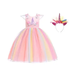 Het Betere Merk Unicorn Jurk - Prinsessenjurk Meisje - Verkleedkleren Meisje - Maat 122/128 - Eenhoorn - Haarband - Roze
