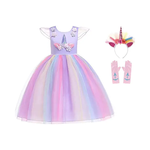Het Betere Merk Unicorn Jurk - Prinsessenjurk Meisje - Verkleedkleren Meisje - Maat 92/98 - Eenhoorn - Haarband thumbnail