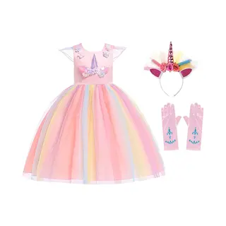 Unicorn Prinsessenjurk - Prinsessenjurk Meisje - Eenhoorn - Haarband - Het Betere Merk - Maat 110/116 - Verkleedkleren Meisje - Roze -