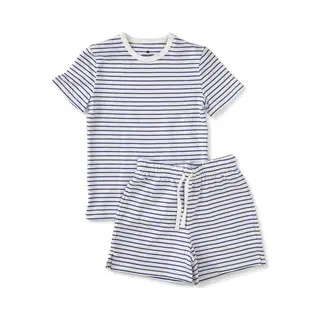 Little Label Pyjama Jongens Maat 98-104 - Wit, Blauw - Zachte Bio Katoen - Shortama - 2-delige Zomer Pyama Jongens - Gestreept