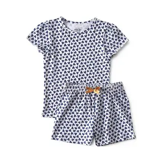 Little Label Pyjama Meisjes Maat 170-176 - Blauw, Wit - Zachte Bio Katoen - Shortama - 2-delige Zomer Pyama Meisjes - Hartjes