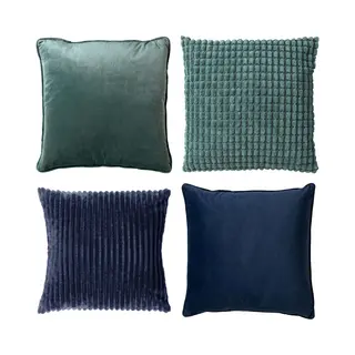 Dutch Decor - Kussenset - 4-delig Mixed Textures - 45x45 Cm - Inclusief Binnenkussens - Groen, Blauw - Met Ritssluiting – Decoratie Kussens -