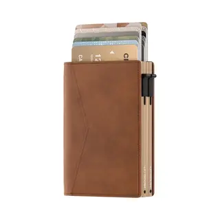 Prowallet Double - Cognac - Pasjeshouder Voor 14 Pasjes + Briefgeld - Rfid Creditcardhouder - Inclusief Luxe Cadeaubox - Uitschuifbaar - Mannen En