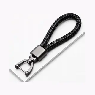 Luxe Leren Sleutelhanger - Voor Auto - Zwart Geweven | Autosleutel - Leer - Mannen - Vrouwen