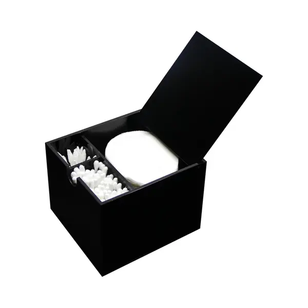 Goux.nl Wattenschijfhouder Indy | Acryl | Zwart | Met Naar Boven Openslaande Klep | Kubus | Make Up Organizer | Cosmetica Organizer | Beautybox | Beauty thumbnail