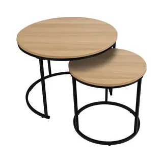 Gdrn Salontafel Set Van 2 – Licht Eiken Hout – Rond – 60x45 & 40x40 Cm – Moderne Bijzettafels – Houten Tafelset