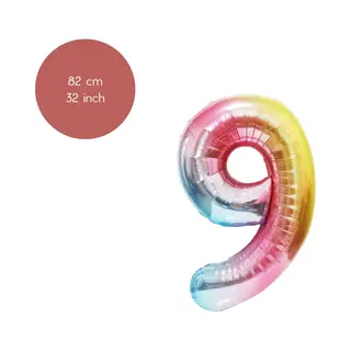 Fienosa Cijfer Ballonnen Nummer 9 - Regenboog Kleuren - 82 Cm - Helium Ballon - Leeftijd Verjaardag - Verjaardagsballon - Verjaardag